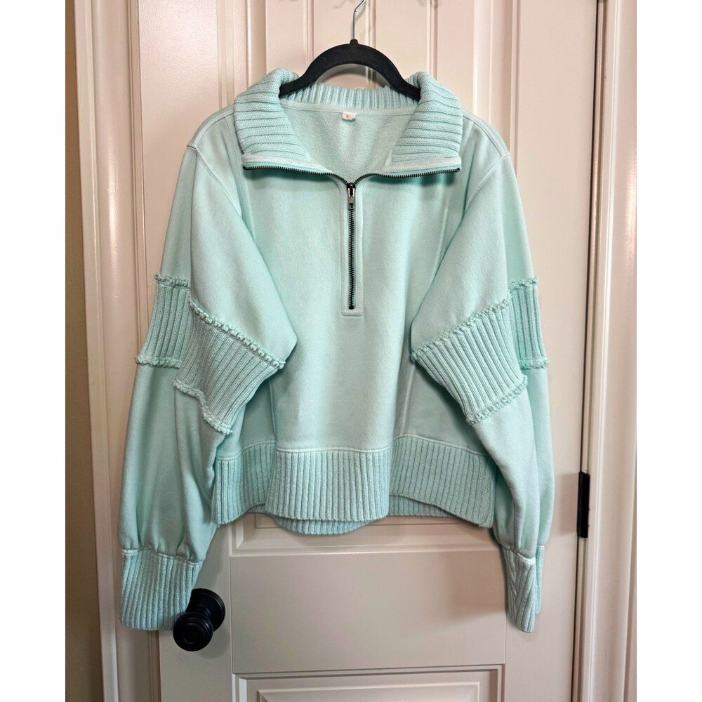 Daily Practice Anthropologie Mint Green Ribbed Quarter Zip Pullover Medium